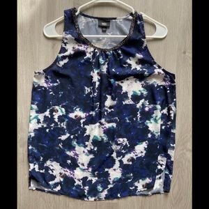 Navy Blue & White Sleeveless Blouse